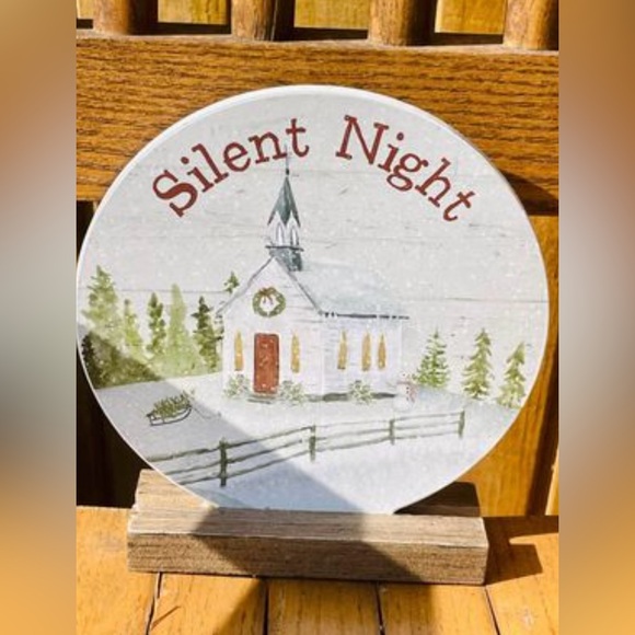 *Silent Night Round Sign on Base - Picture 6 of 9